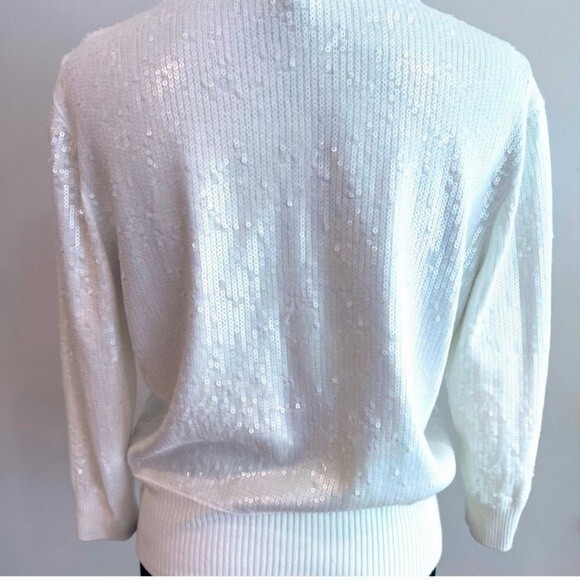 NTW White House Black Market White Sequence Zipped Cardigan. Size Medium - Picture 2 of 8